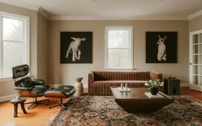 Living room with modern furniture and animal art